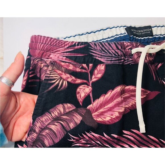 Scotch & Soda Mens Black Pink Tropical Mid Length Beach Board Shorts Sz 36 New - Picture 10 of 13